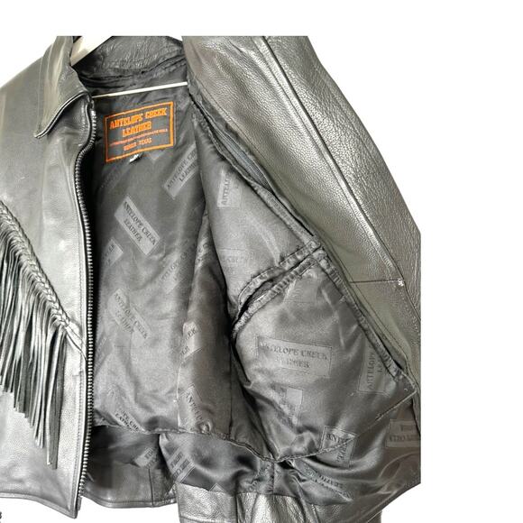 Antelope Creek Black Leather Fringe Motorcycle Jacket Size Medium - Picture 10 of 14